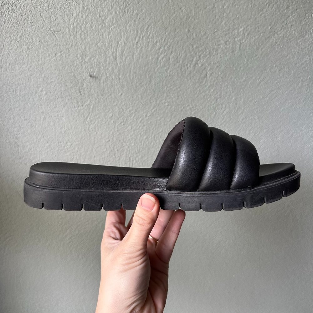 MIA Black Quilted Slide Sandals